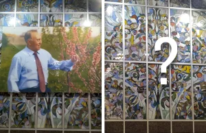 Назарбаевтың портреті Алматы метросының қабырғасынан алынды